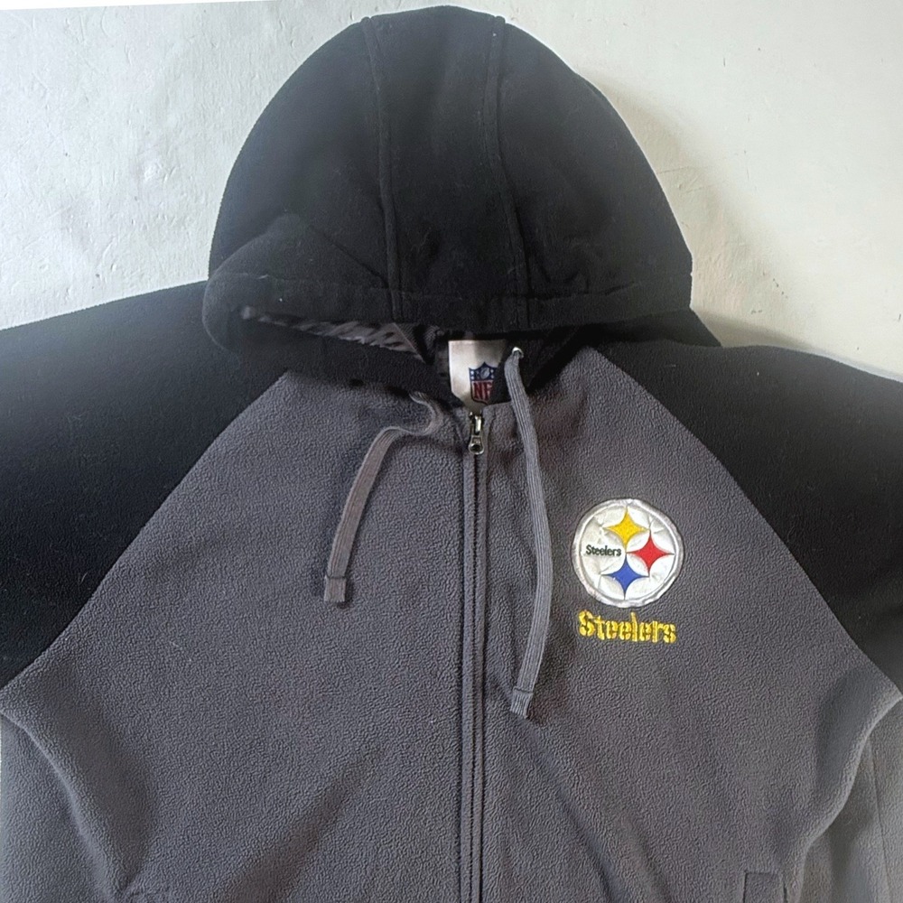 NFL Pittsburgh‎ Steelers Fleece Full Zip Hoodie Mens XL Embroidered Gray Jacket